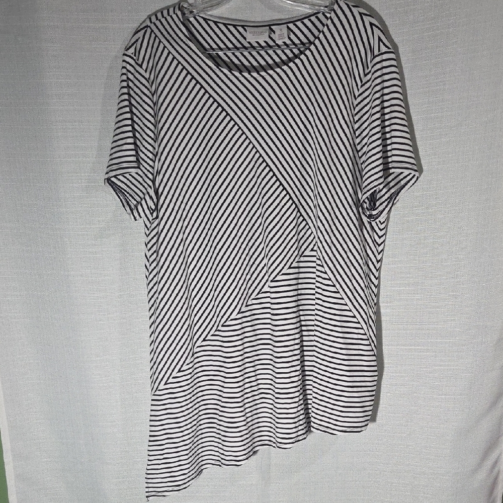 Chico's Diagonal Striped Black and White Tee